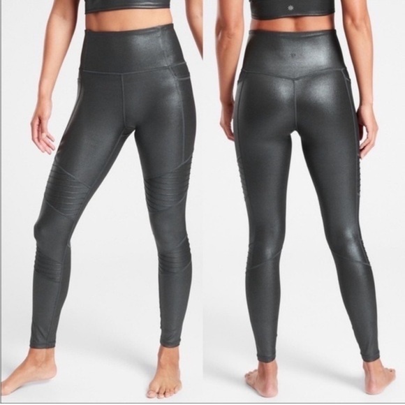Athleta Pants - Athleta Inclination Moto Tight, Size Small Black Graphite